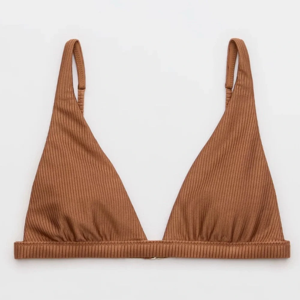NWT Aerie Shine Rib Plunge Bikini Top in Horizon Brown - Size XXS - Picture 1 of 6